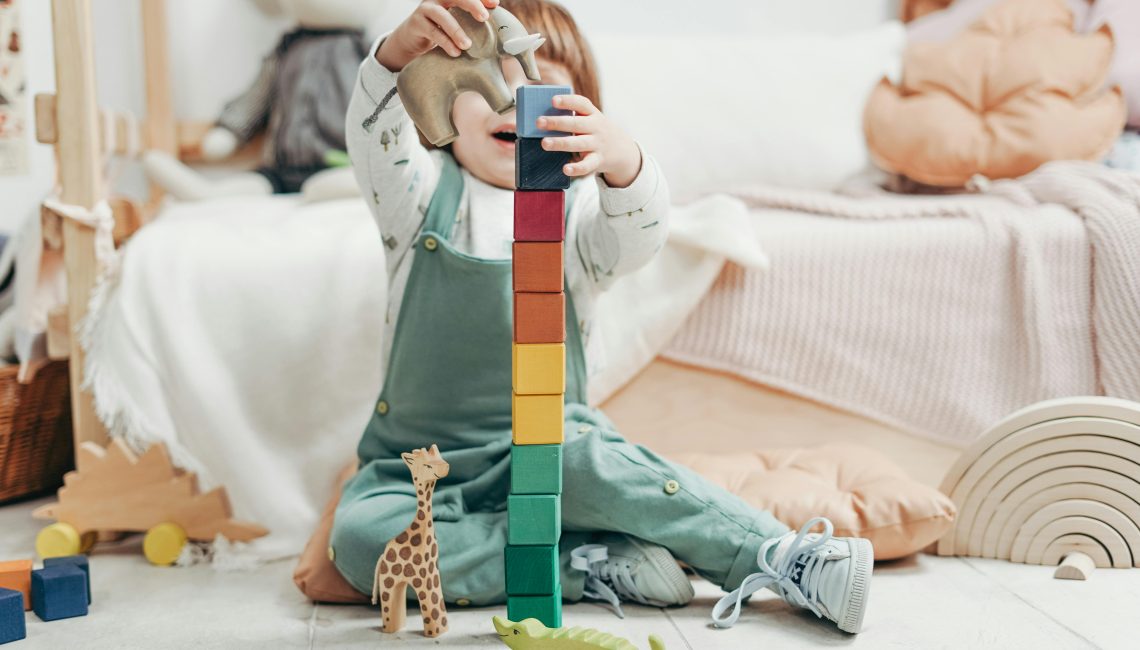 Chłopiec bawiący się klockami.